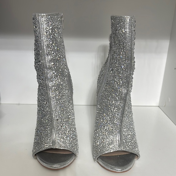 Steve Madden Shoes - Silver Glitter Peep-Toe Ankle Boots